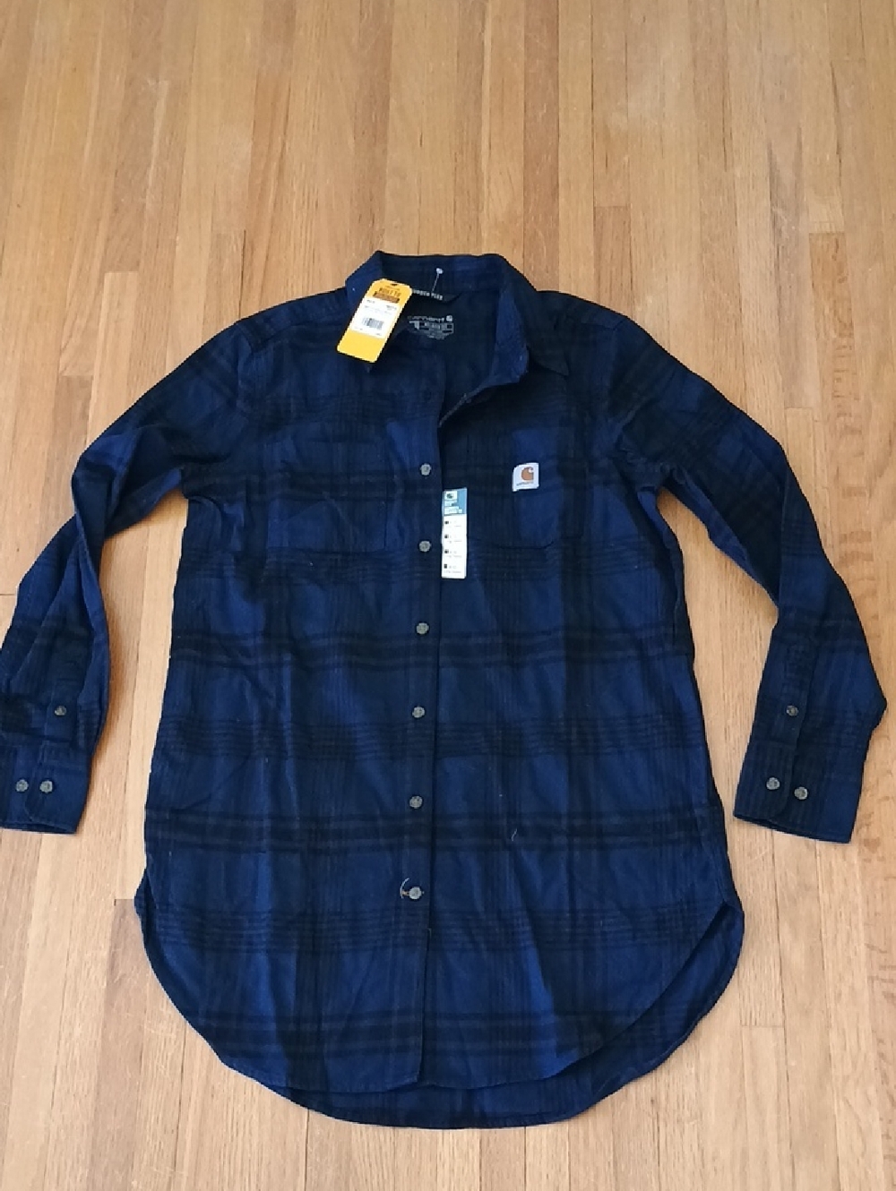 Carhartt Rugged Flex Navy and Black Plaid Button-Down Shirt